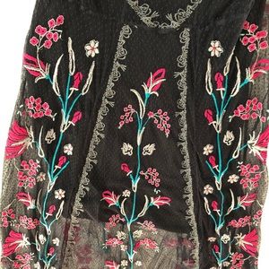 Biya/Johnny Was embroidered mesh black dress